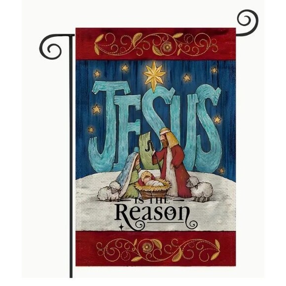 Unbranded Other - Christmas Garden Flag 12x18in Double sided Woven Polyester Jesus is the Reason